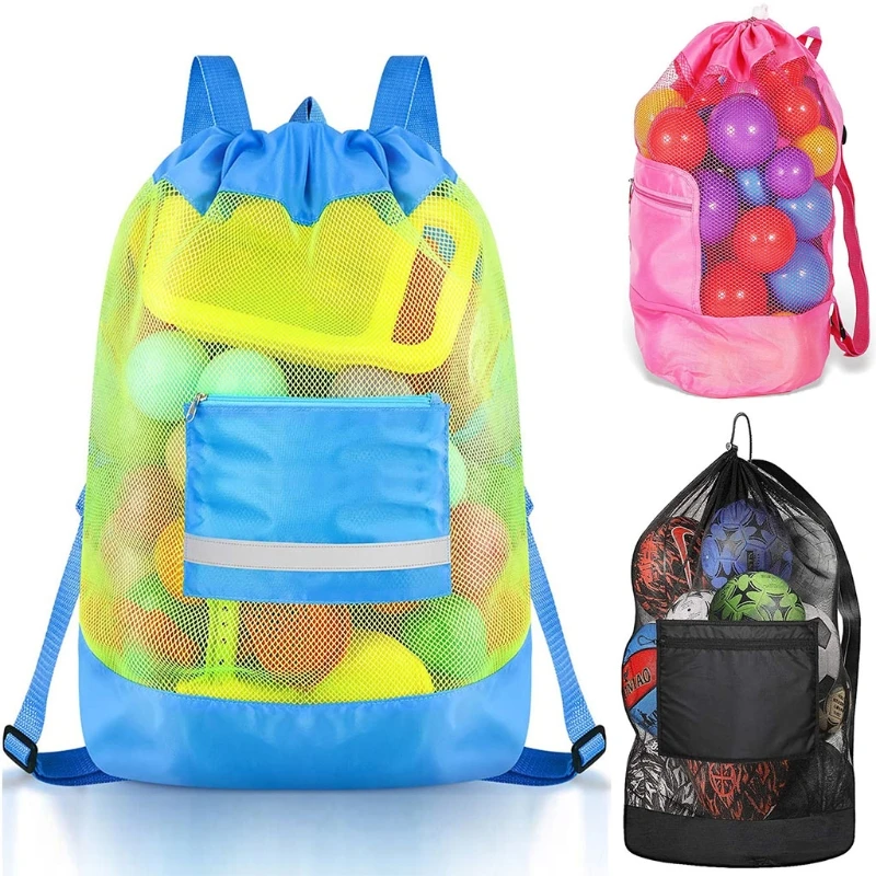 

Large Mesh Beach Storage Organizer Tote Durable Folding Sand Away Drawstring Backpack Swim Pool Children Toys Storage Bags