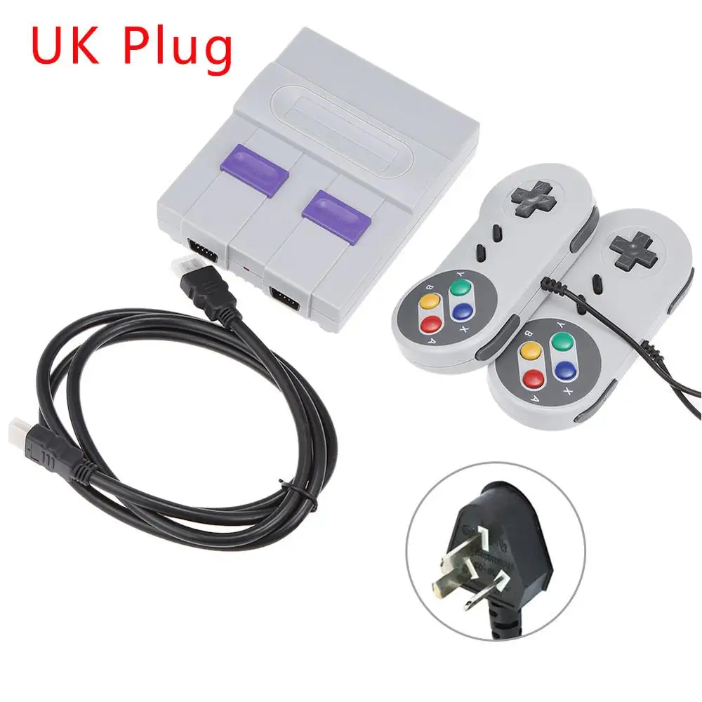 UK Plug Мини HD HDMI ТВ Видео игровая консоль портативная Ретро семейная консоль встроенные 821 классические игры для SNES SN-02 игры двойной геймпад - Цвет: UK Plug