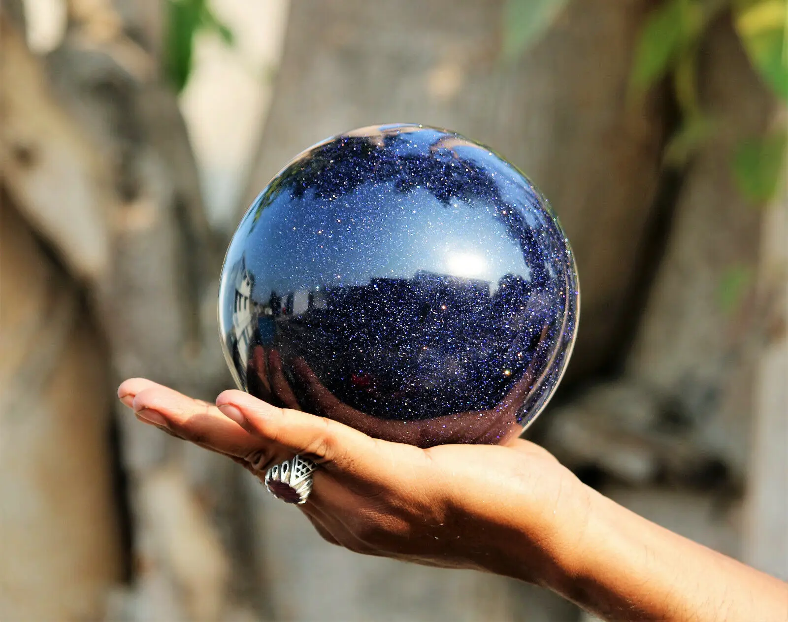 

Natural Blue Goldstone Blue Sandstone Meditation Healing Power Sphere Ball