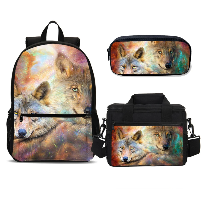 Комплект из 3 предметов крутая школьная сумка с волком Детский Повседневный