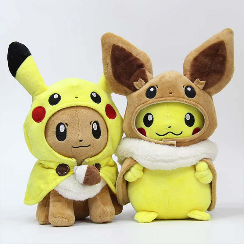 

30Cm Takara Tomy Pokemon Pikachu Plush Toys Cosplay Eevee Plush Stuffed Dolls Eevee with Cloak Cos Pikachu Toy Kids Gift