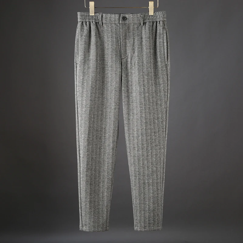 JSBD brand trend winter men's casual pants business stripes loose elastic belt waist comfortable thickening thermal | Мужская одежда