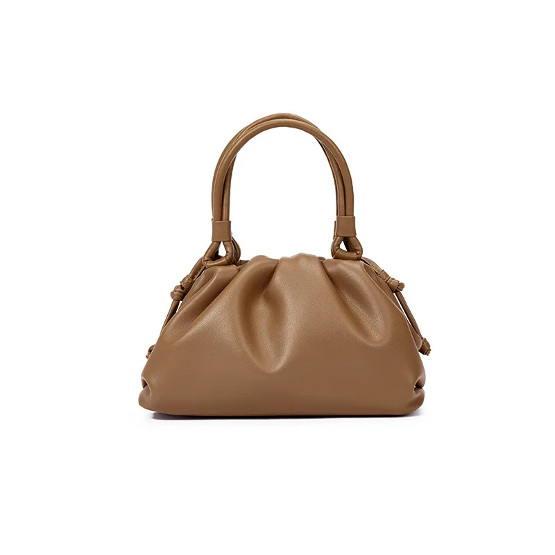 women handbag cowhide Shoulder bag fashion pleated cloud bag - Цвет: brown