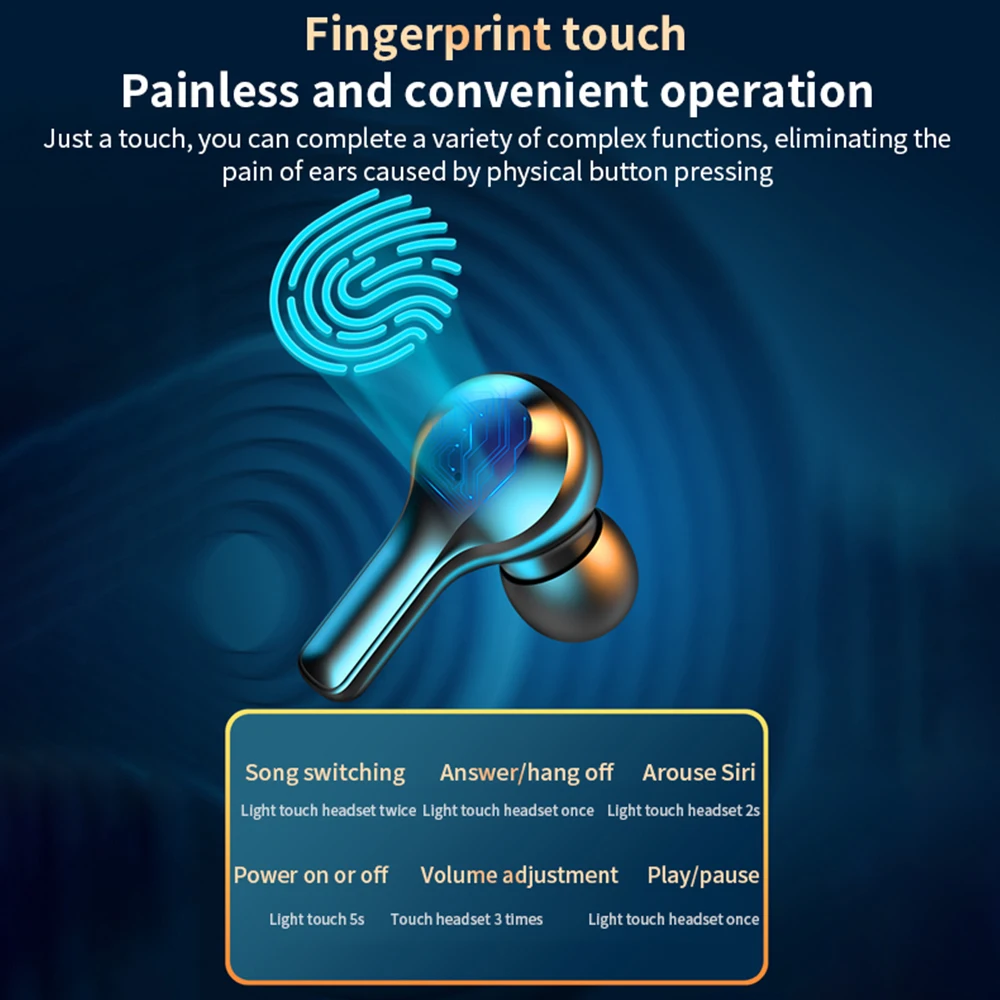 Беспроводной Bluetooth гарнитура 2000 мА/ч наушники вкладыши TWS с со светодиодной