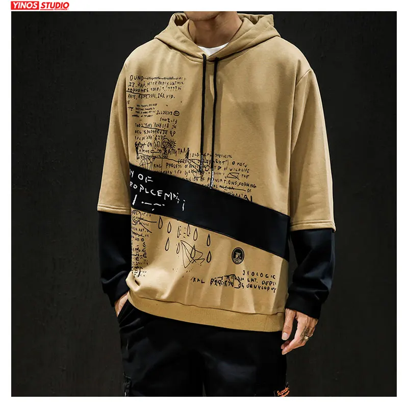 Мужская хлопковая толстовка с капюшоном Повседневный пуловер имитацией двух