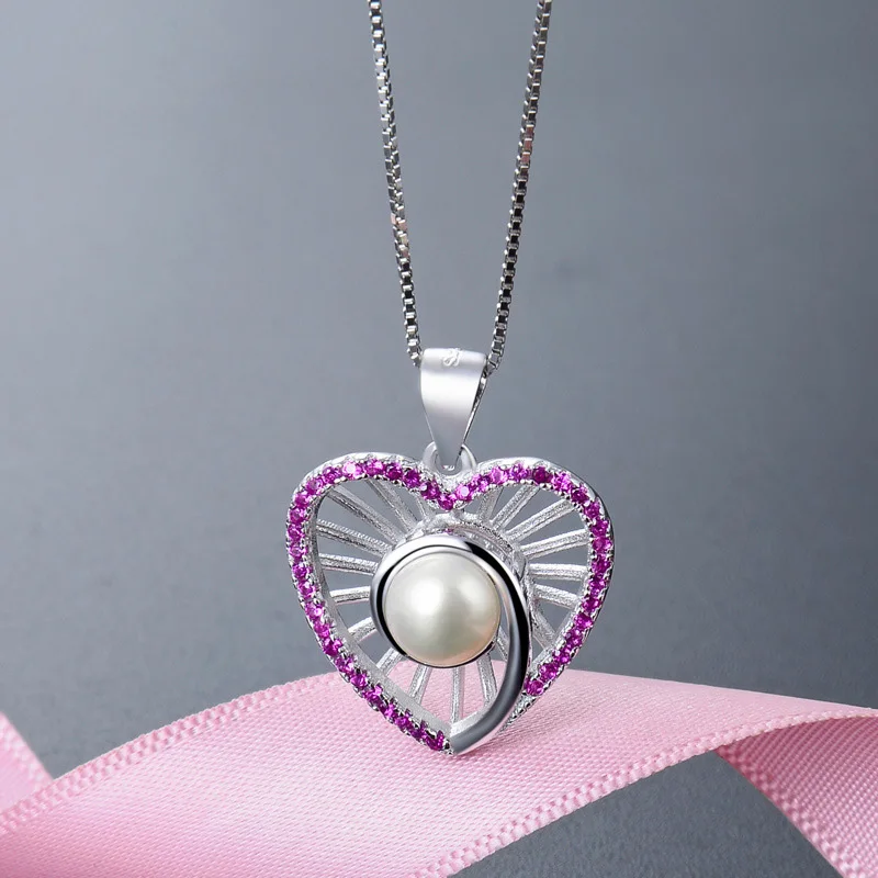 Серебряное ожерелье 925 жемчужные ожерелья женское с кулоном в виде двух сердец