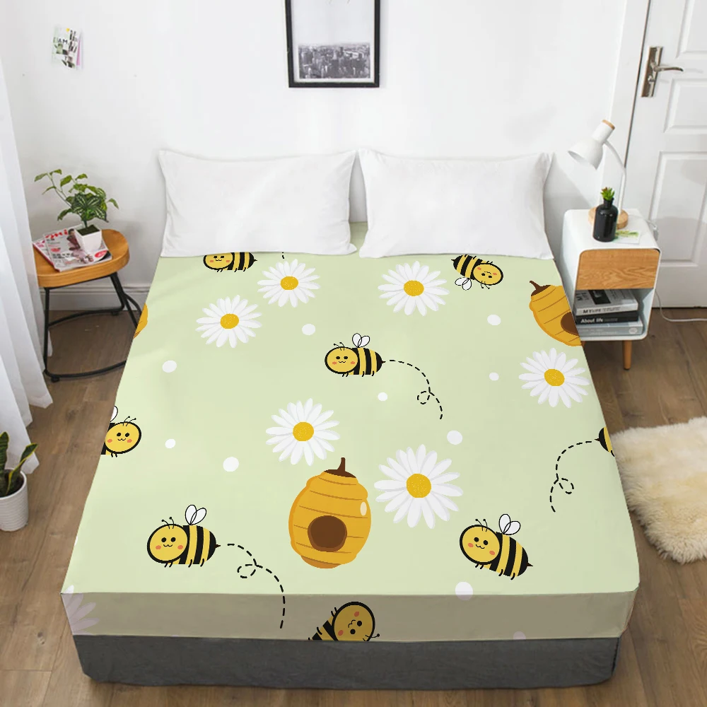 

Miracille Sun Flower Mattress Cover Queen Size Bed Protector Decor Fitted Sheet Foldable Mats Topper Antifouling Textile
