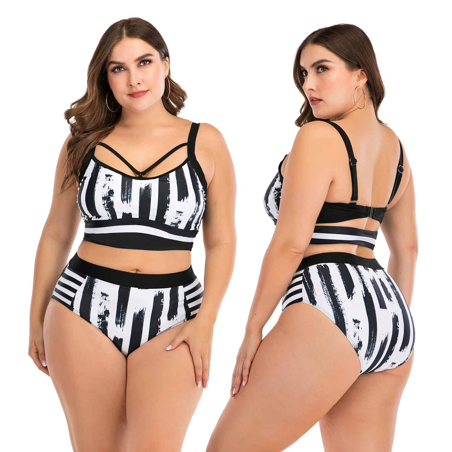 

Striped Print Bikini Large Size L-4XL Swimsuit Women Halter Bikinis Set 2020 High Waist Big Size Bathing Suit Women large size