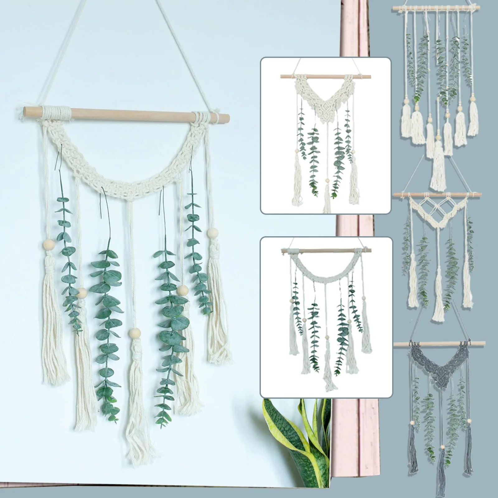 

Ins Wind Line With Plants Hand Woven Tassel Wall Hanging Tapestry Tassels Wall Hanging Tapestry Home decoration pendant 35cm