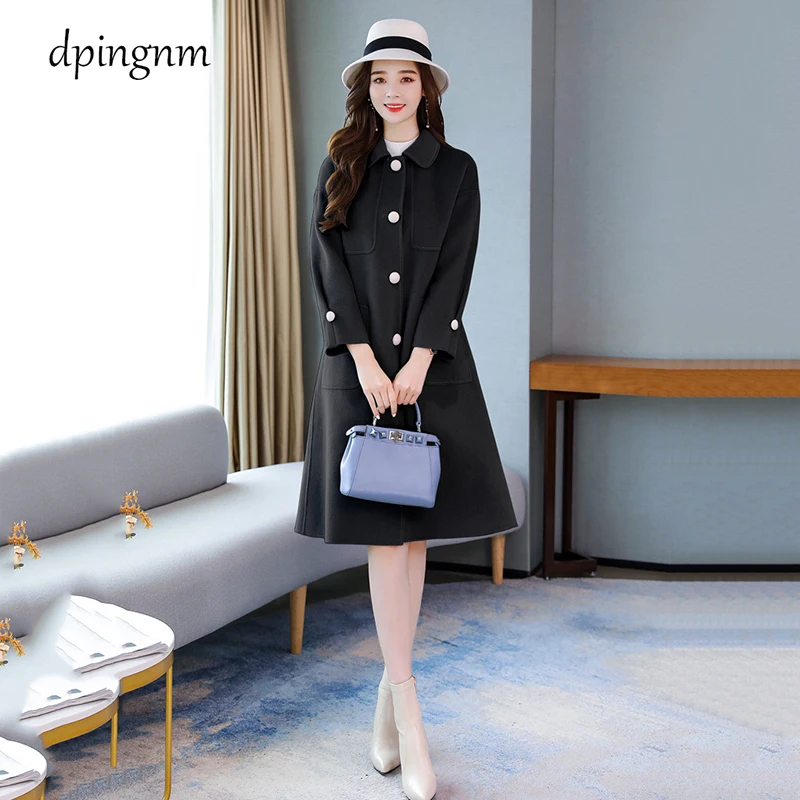 

Женская шерстяная верхняя одежда, зимнее шерстяное пальто с длинным рукавом и отложным воротником, элегантная женская верхняя одежда 2XL раз...