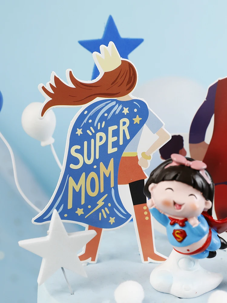 Happy Birthday Super MOM &amp DAD Paper Cake Topper For Mother Father Party Decorations Supplies Papa Dessert Decoration | Дом и сад