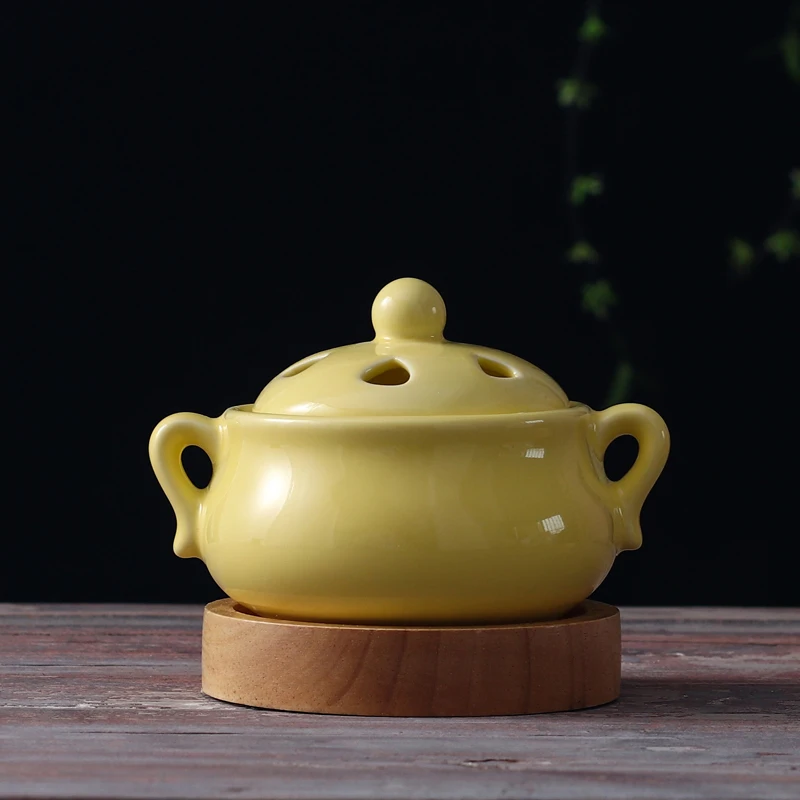 Электрическая мини курильница керамическая желтая портативная фотокурильница