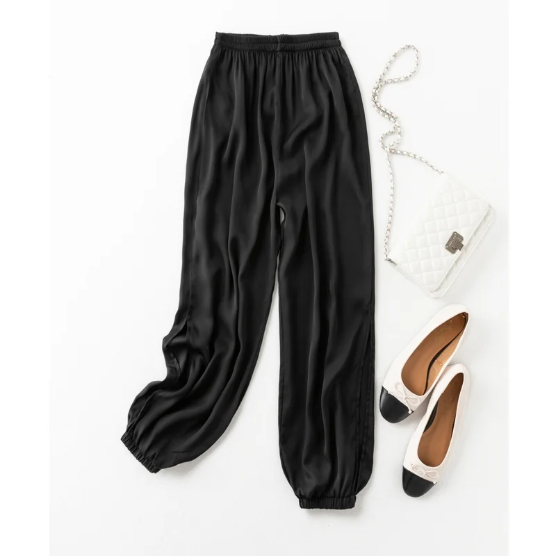 

High Quality Silk Pants for Women Korean Fashion Loose Pants Female Black Bloomers Summer 2021 Pantalones De Mujer Pph4988