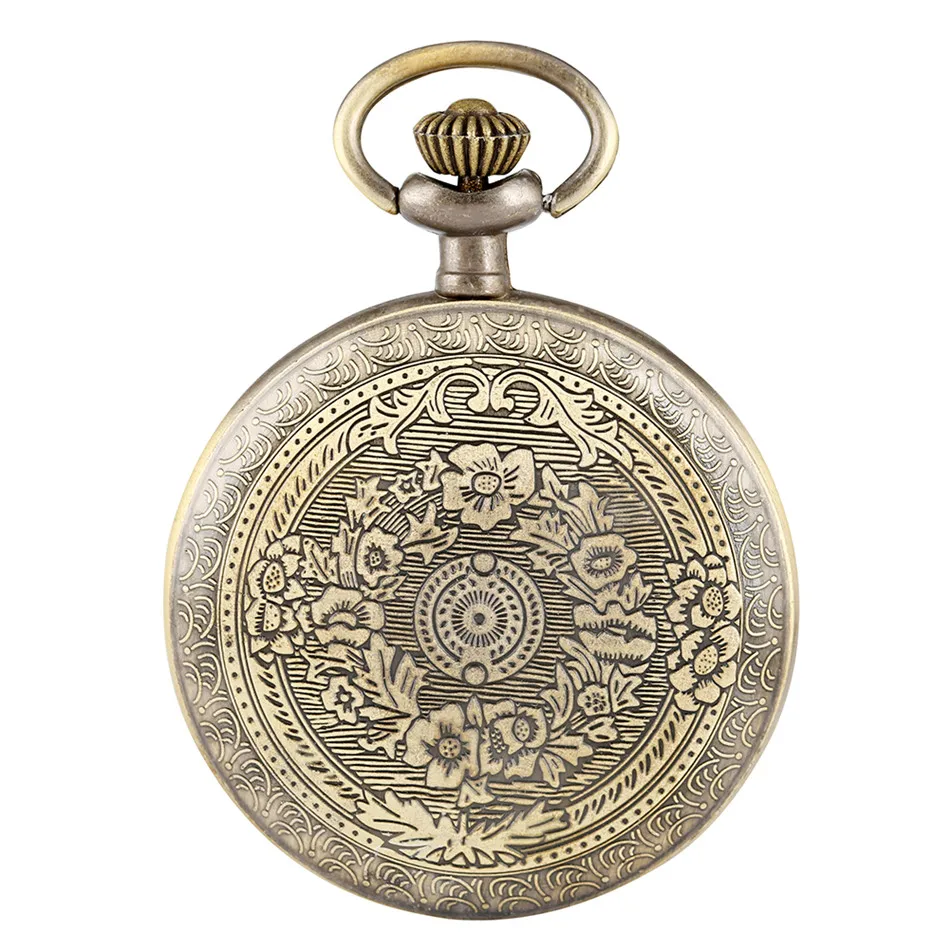 

Exquisite Black/White Roman Numerals Display Quartz Pocket Watches Open Face Pendant Pocket Clock Gifts 30/80 cm Bronze Chain