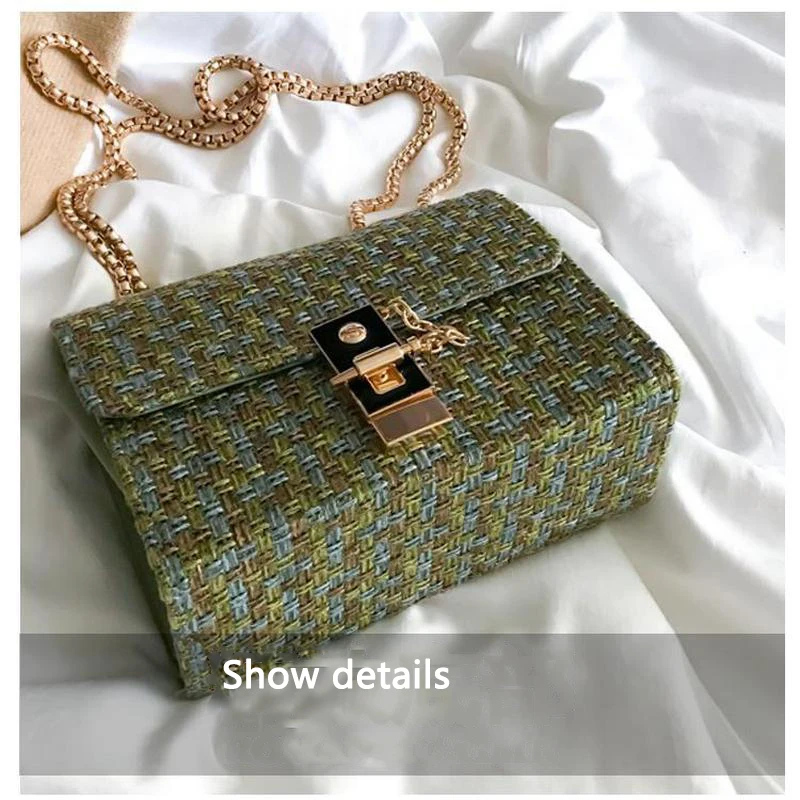 

Women Cross Body Bags Small Flap Weave Wool Chain Messenger Bag Female Fashion Hasp