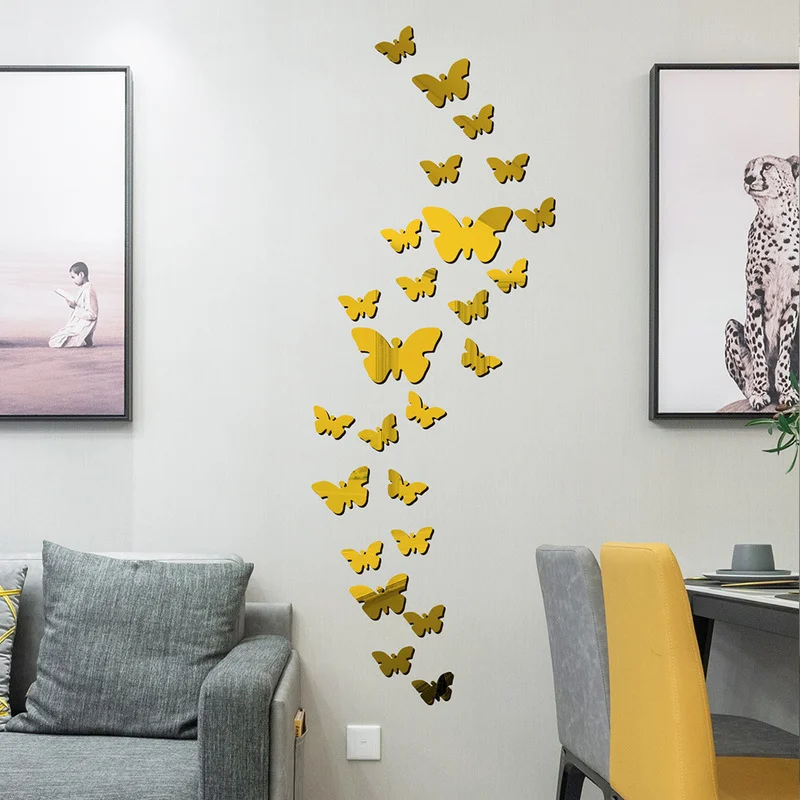 

25Pcs/lot Mirror Butterfly Kitchen Wall Art Decal DIY Fashion Acrylic Decorative Wall Sticker for Kids Rooms Home Decoration A