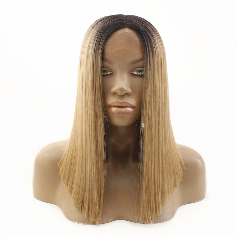 Короткий парик блонд Боба для женщин бесклеевой синтетический фронта черного Ombre