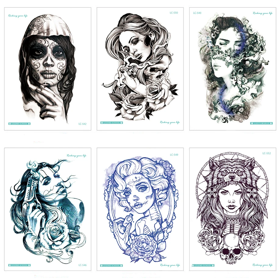 Стильная модная тату-наклейка разных цветов 21x15 см