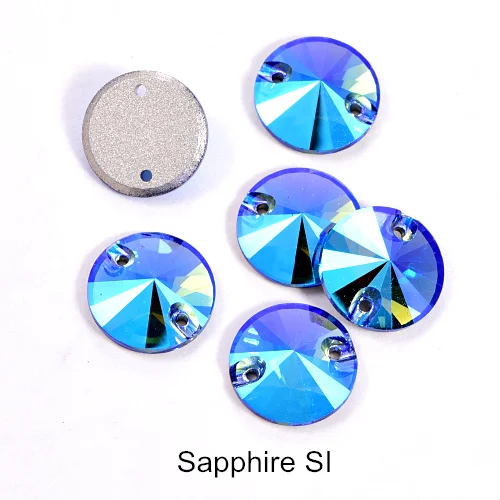 206SI-Sapphire SI 40pcs AAAAA Quality 12mm Round Rivoli Glass Sew On Rhinestones Flatback Crystal Sewing Strass for DIY Wedding Dress B1248 - Цвет: 206SI-Sapphire SI