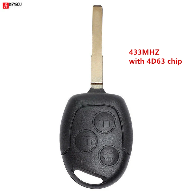 3 кнопочный дистанционный ключ KEYECU 433 МГц 4D63 для Ford Fiesta 2011 2012 2013 + Uncut HU101 Blade FCC