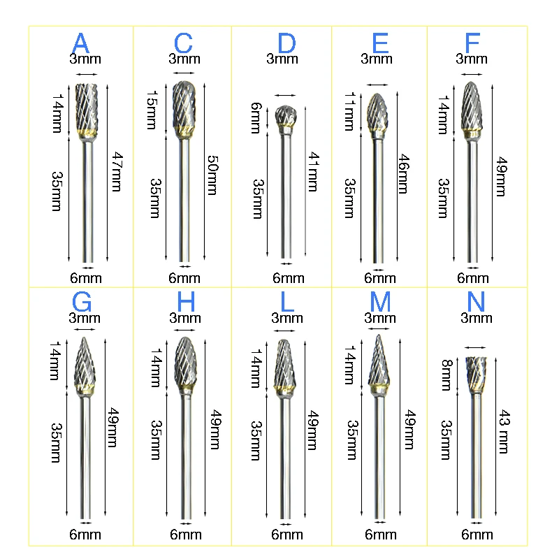 Набор шлифовальных насадок из вольфрамовой стали комплект заусенцев карбида