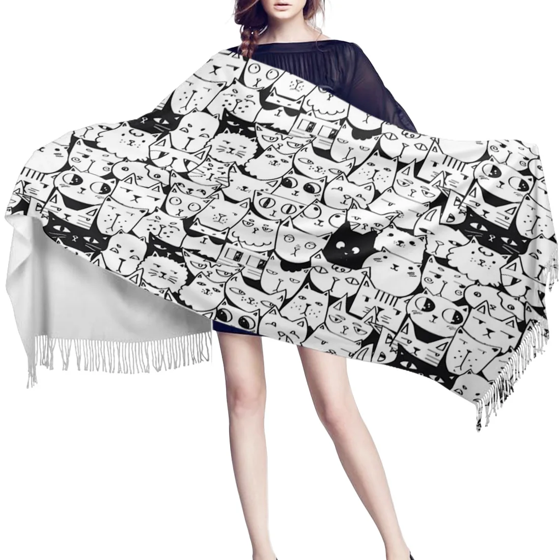 Осенне зимний кашемировый шарф женский Мягкий Теплый кот котенок узор животное