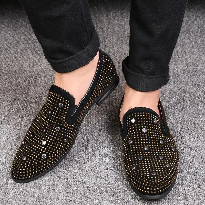 

Brand Men Shoes Comfortable Loafers Men Velvet Shoes Casual 2019 New Party Rhinestone Breathable Men Flats Men Casual Shoes