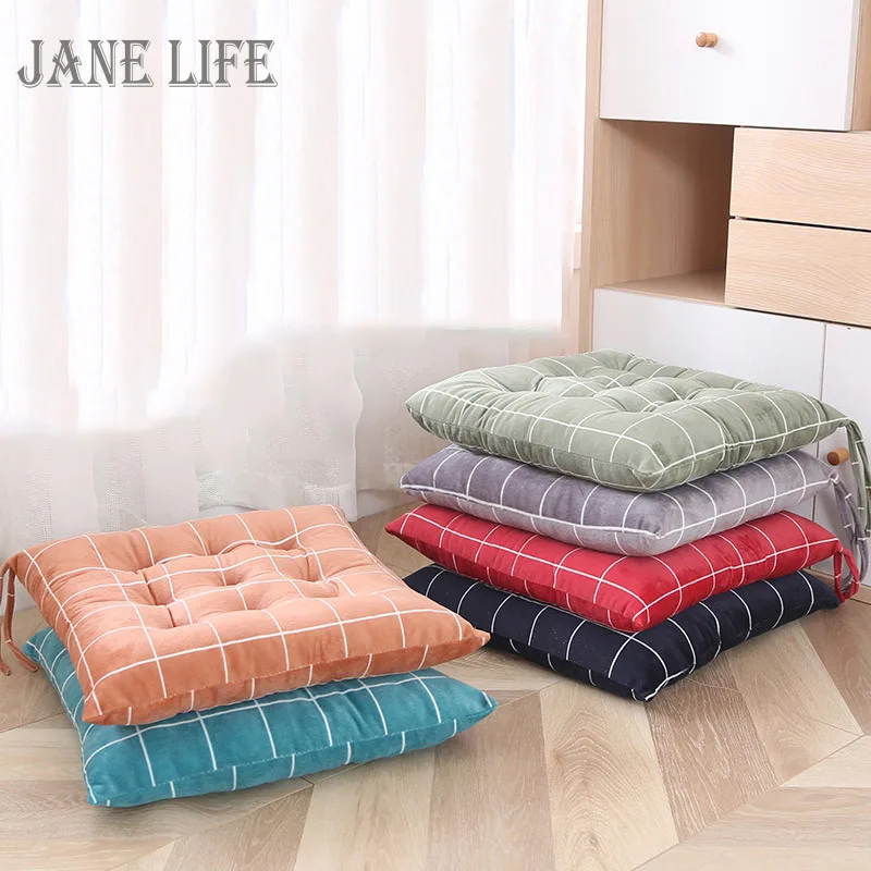 

Thickened Chair Cushion Colorful Student Seat Cushion Warm Dining Chair Pad Soft Plush Buttocks Sitting Mat Plaid Sofa Pillow