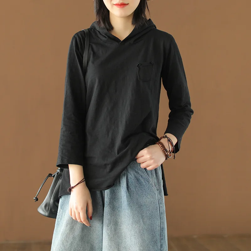 Женская футболка с капюшоном Повседневная однотонная свободная Универсальная в