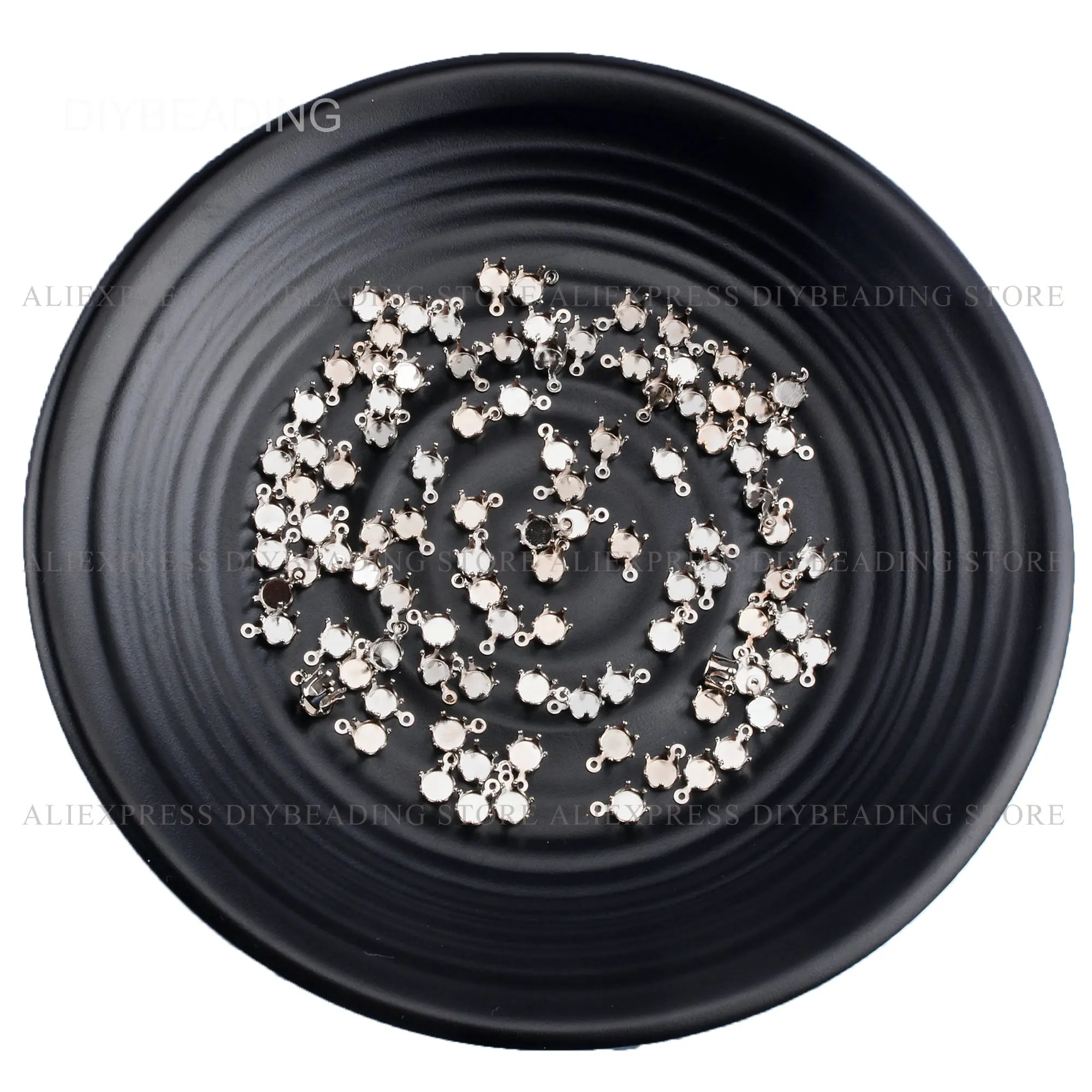 

100-1000 Pcs Round Prong Setting/6 Prong Blank Metal Stamping/White Gold Plated Brass Blank Bezel for Cabochon(6 8 10 12mm)