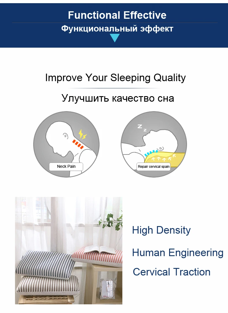 PurenLatex 60*40*12 большой пены памяти продолговатые полоски мягкая Ортопедическая подушка спондилез Eczema предотвращает шейный позвонок подушка