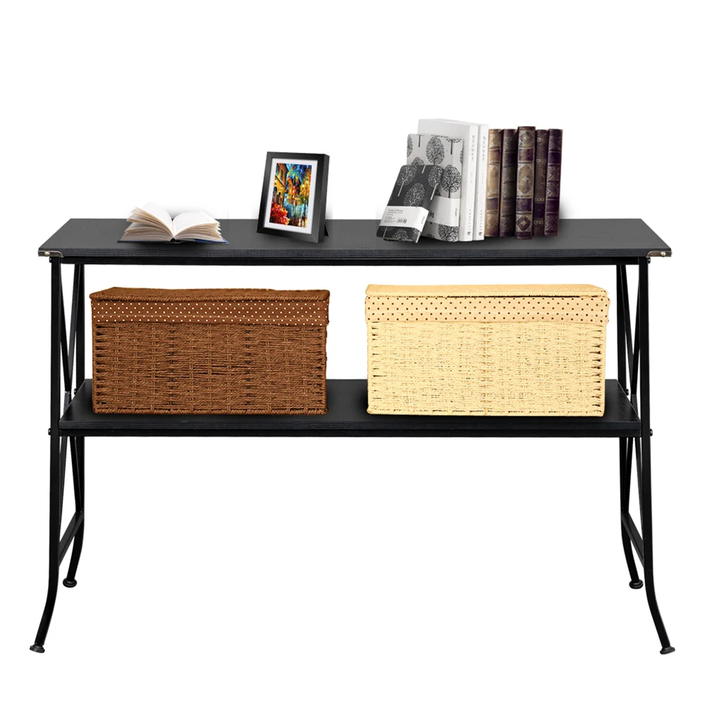 

Artisasset Black MDF Countertop Black Wrought Iron Base 2 Layers Console Table-85452539