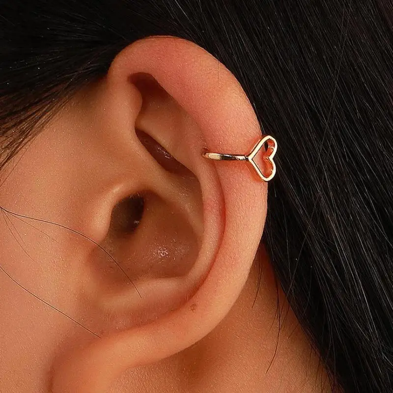 

Korean Heart Clip Earrings For Women Earing Without Hole Jewelry Gold Silver Color Fake Earrings Single Star Ear Clip Earings
