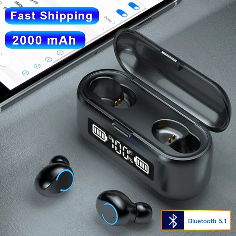 

Bluetooth 5.1 Wireless Headset with 2000 MAh HD LED Digital Display Charging Compartment for Fast Charging