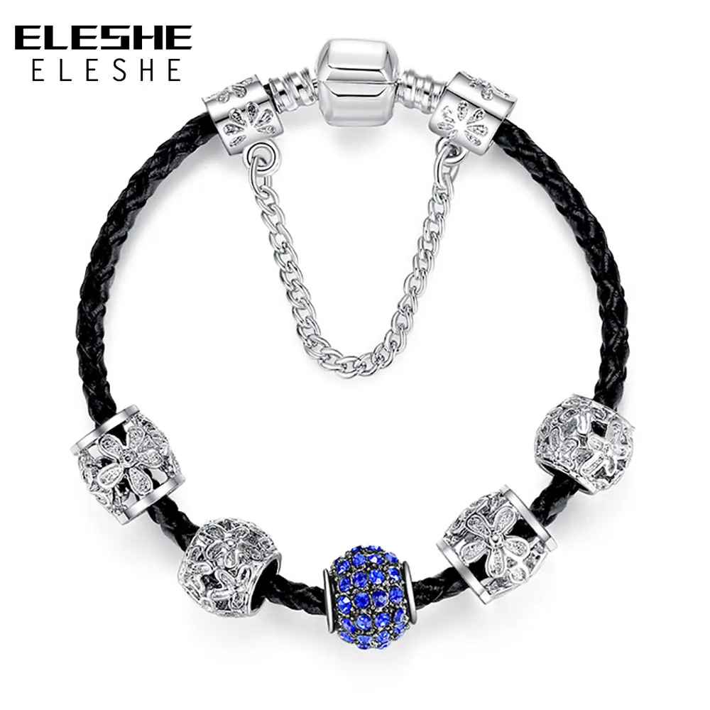 Женский кожаный браслет ELESHE распродажа черный серебряный женский ювелирные