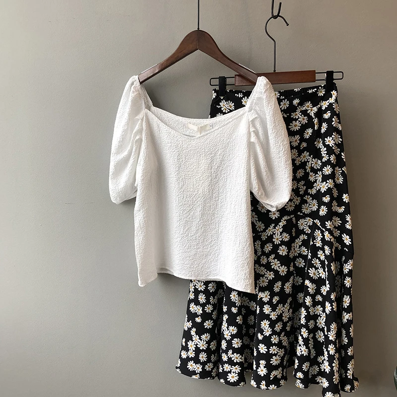 Женская винтажная блузка GOPLUS белая с квадратным вырезом и пышными рукавами в