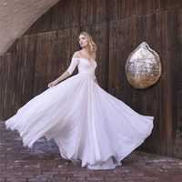 simple wedding dresses a line v neck half sleeves chiffon lace see through floor length elegant bridal gowns vestito da sposa