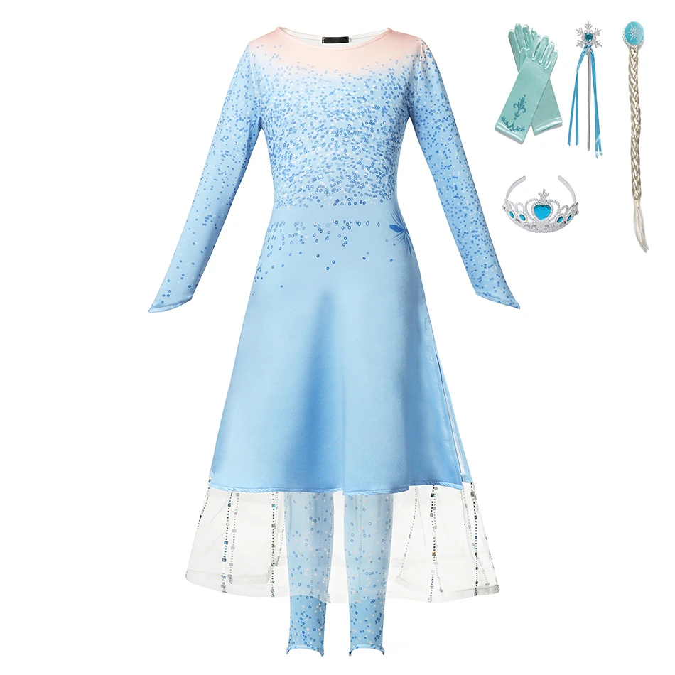 Платье принцессы Эльзы 2 с блестками платья для девочек нарядное платье наряд