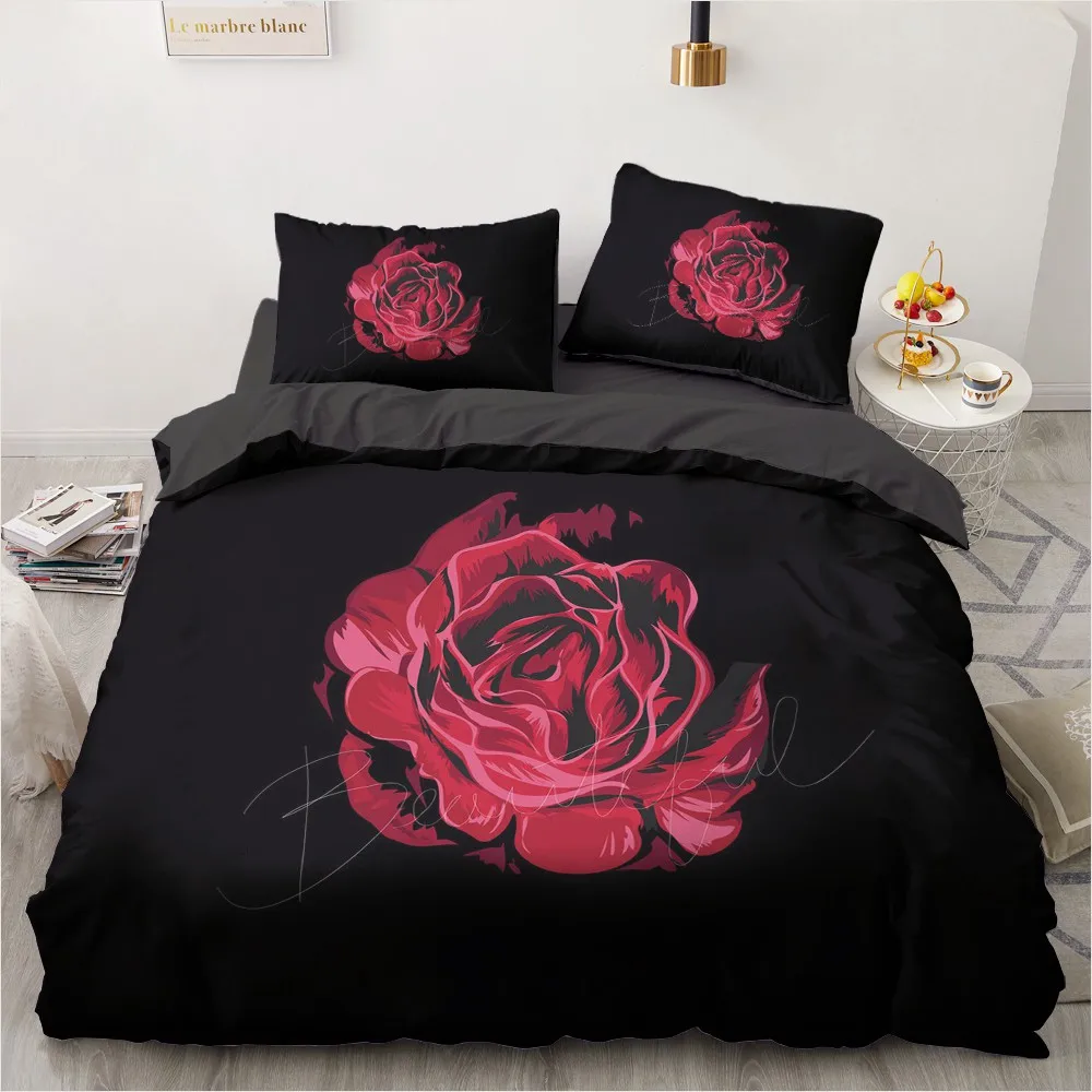 

3D Rose Comforther Case Custom Design White Duvet Cover Sets Pillow Covers Full King Queen Single Twin Size Flower Home Textile