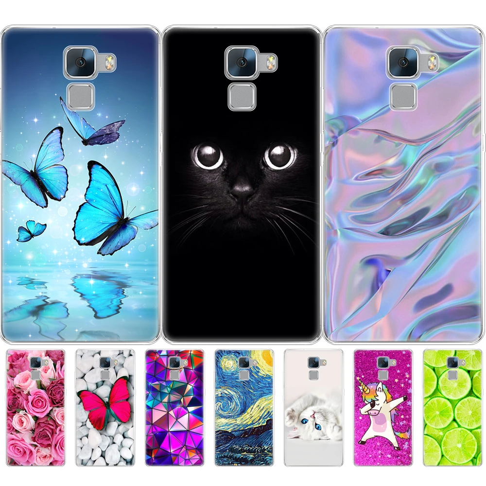 cover phone case for huawei honor 7 soft tpu silicone back cover 360 full protective printing clear coque Cat flower