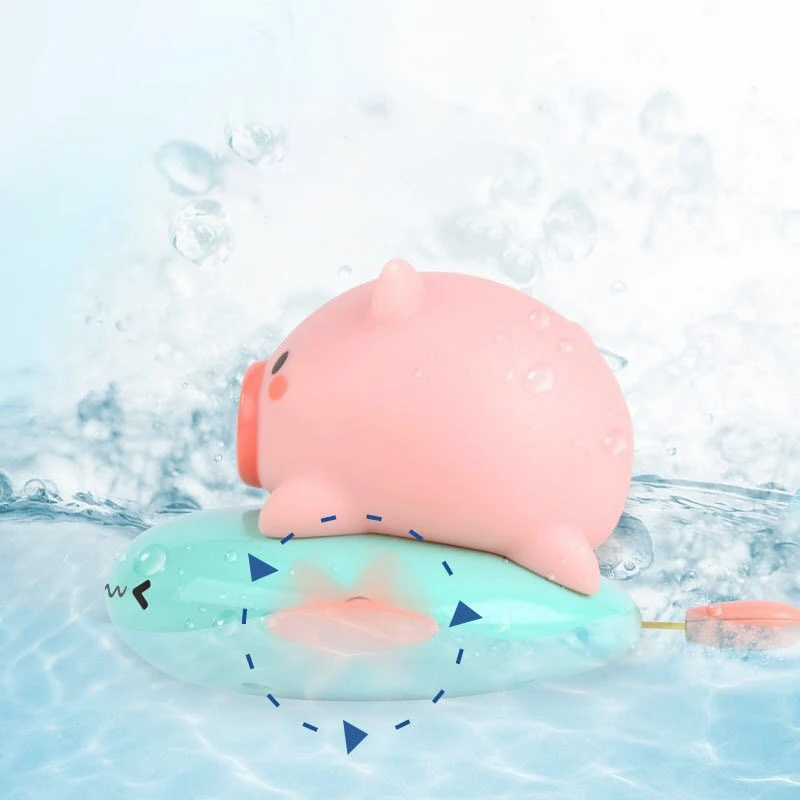 

3PCS Cute Cartoon Animal Pull the Bath Toy Pig Classic Baby Water Toy Infant Swim Chain Clockwork Kids Beach Toy