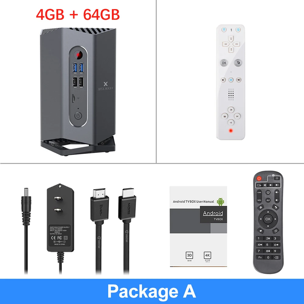 Package A A95X MAX Plus Game TV box Amlogic S922X 4GB 64GB Android 9.0 Set Top Box Plex Media Server Support 4K SSD HDD SATA with Gamepad - Цвет: Package A
