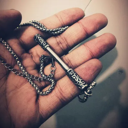 

Personality Titanium Steel Couple Necklace Monkey King Cudgel Pendant Necklace for Men Women Necklace Punk Jewelry