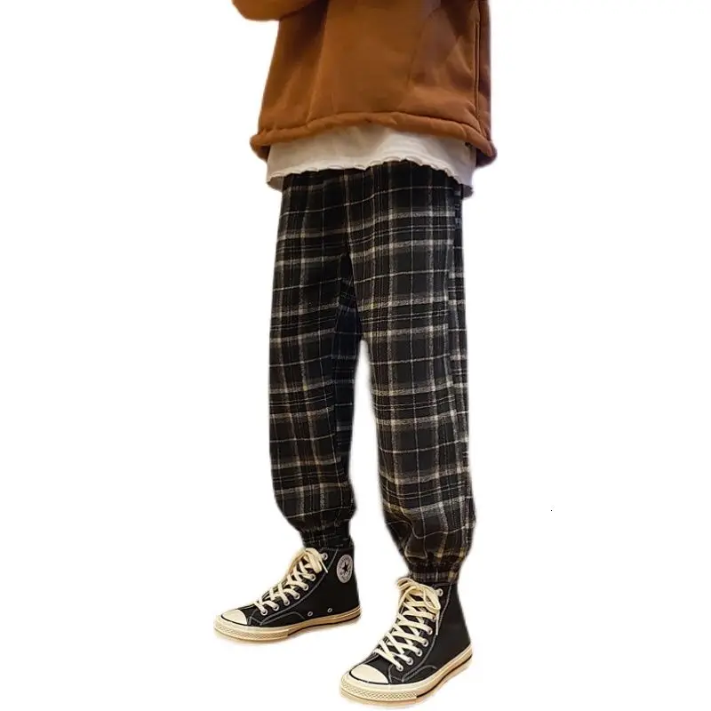 

Autumn Cotton Plaid Pants Men's Fashion Retro Casual Pants Men Streetwear Korean Loose Hip-hop Straight Pants Mens Trousers