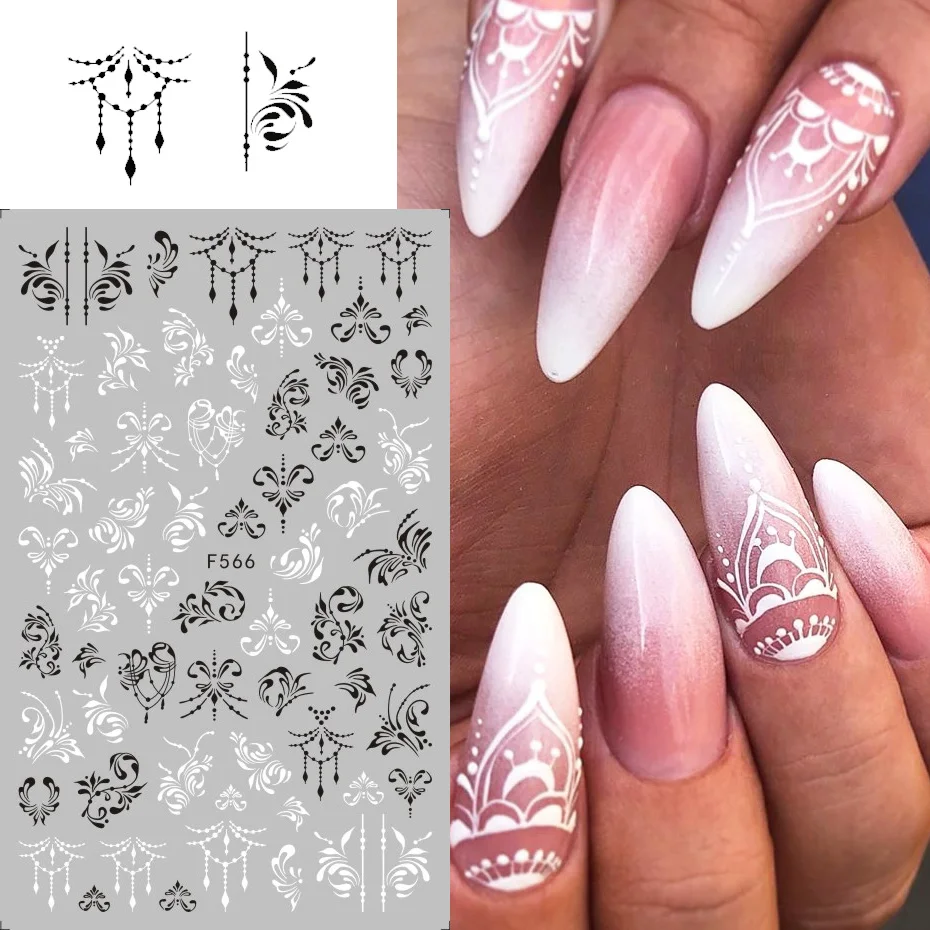 1 шт. черно-белые стикеры 3D на ногти Nail Art ползунки цветы Мандала лист геометрические наклейки для ногтей Фольга Дизайн Маникюр украшения
