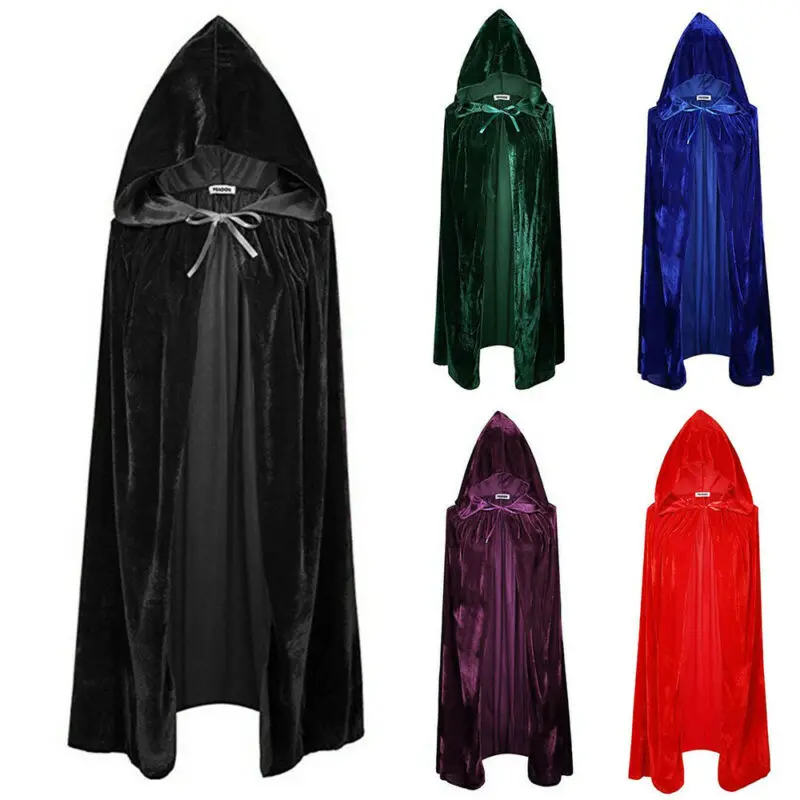 Adult Halloween Velvet Cloak Cape Hooded Medieval Costume Witch Wicca Vampire Men Women Scary Costumes |