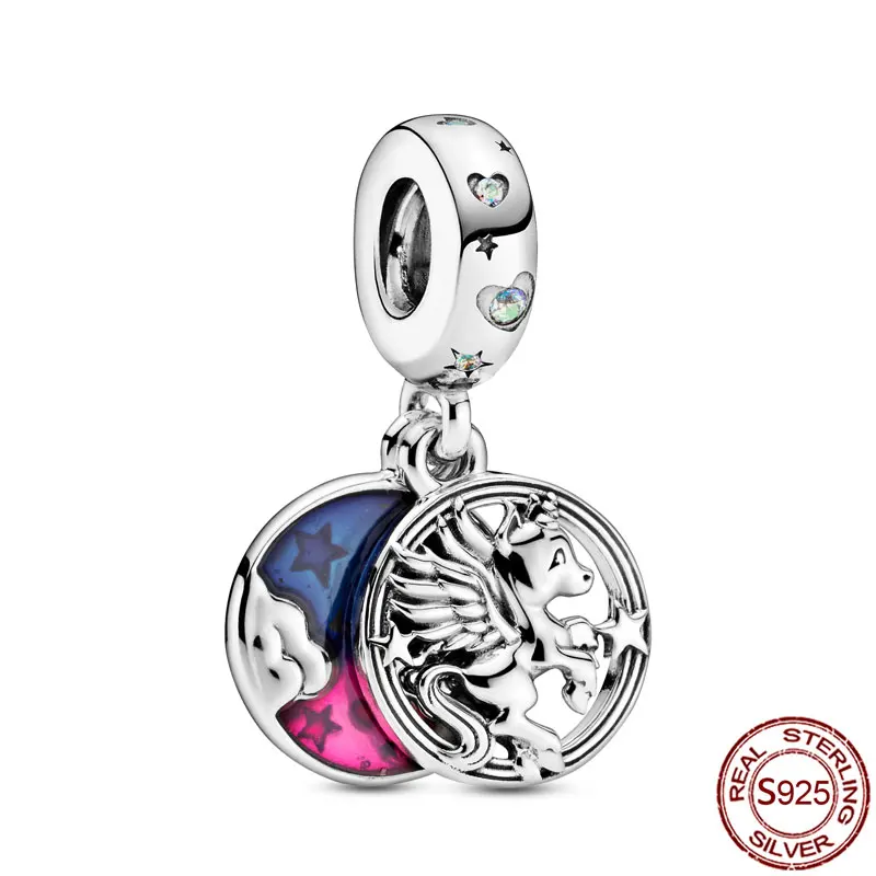 

925 Sterling Silver Family coffee cup Heart unicorn enamel Dangle Charm Beads fit Original Pandora Bracelet Silver s925 Jewelry