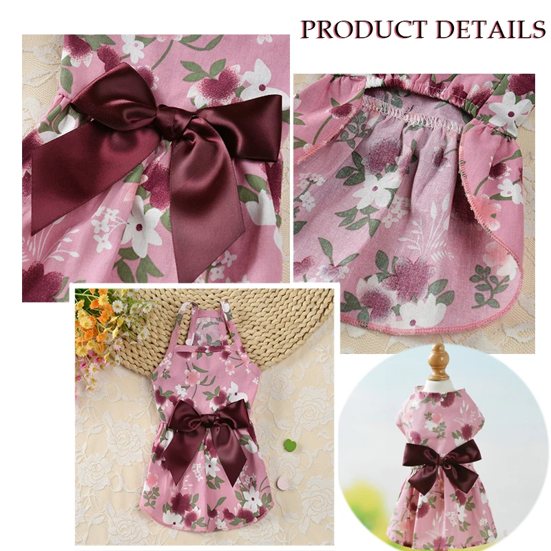 Летнее маленькое Цветочное платье принцессы с бантом шелковая юбка для чихуахуа