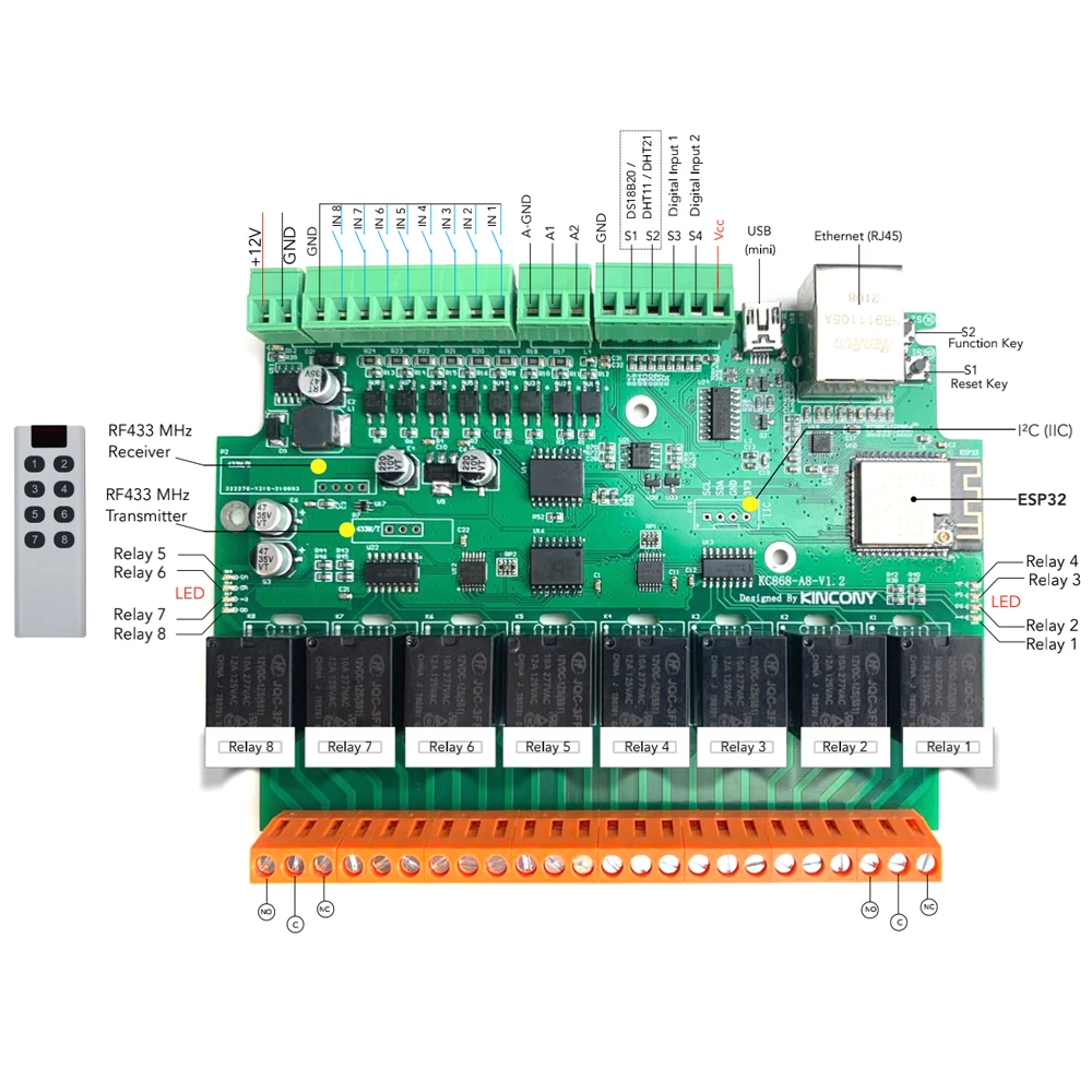 Kincony A8 Модуль Автоматизации умного дома контроллер WiFi Ethernet реле ESP32 RF