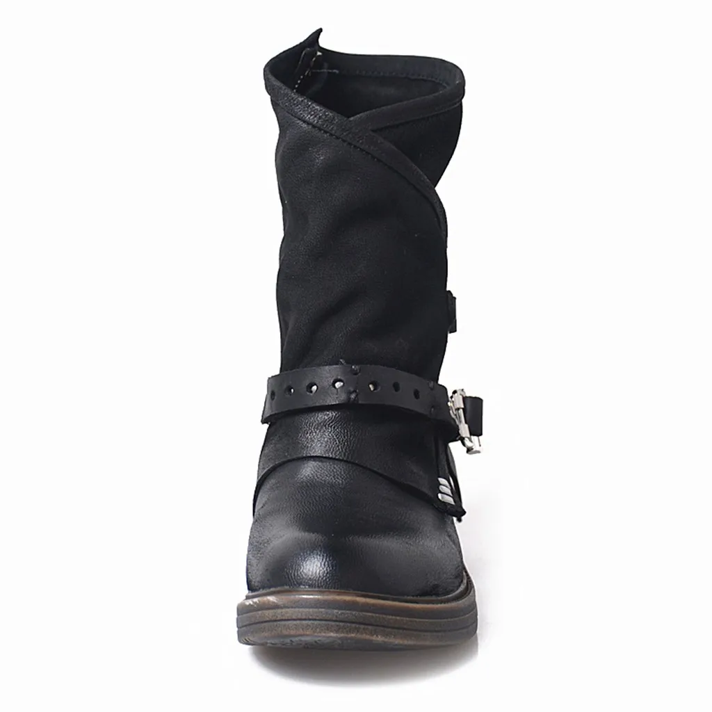 Женские зимние сапоги до середины голени Теплые в стиле панк на среднем каблуке